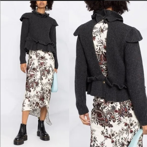 GANNI Cutout Ruffled Ribbed Open Back Wool-blend Sweater - Picture 6 of 12